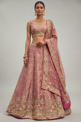 Rose Gold Metallic Tissue Lehenga Choli with Jharokha Pearl & Sequin Embroidery