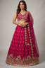 Cherry Red Tissue Lehenga Choli with Scalloped Jharokha and Peacock Embroidery
