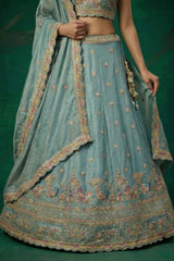 Light Turquoise Tissue Lehenga Choli with Elephant and Peacock Heritage Embroidery