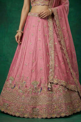 Pink Tissue Lehenga Choli with Elephant and Peacock Heritage Embroidery