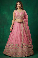Pink Tissue Lehenga Choli with Elephant and Peacock Heritage Embroidery