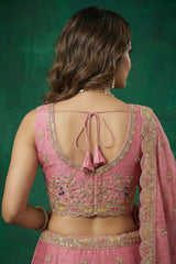 Pink Tissue Lehenga Choli with Elephant and Peacock Heritage Embroidery