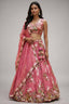 Rose Pink Silk Tissue Lehenga Choli with Scalloped Floral Embroidery