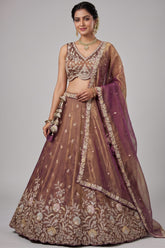 Rust Tissue Lehenga Choli with Embellished Floral Hem