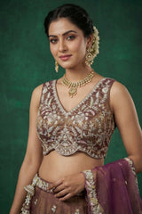 Rust Tissue Lehenga Choli with Embellished Floral Hem