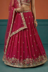 Rani Pink Pleated Georgette Lehenga Choli with Embroidered Border