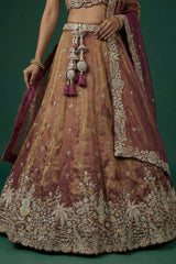 Rust Metallic Tissue Lehenga Choli with Tropical Floral Embroidery