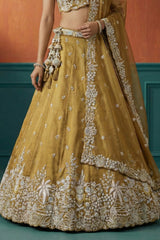 Mustard Yellow Tissue Lehenga Choli with Botanical Zardozi Embroidery