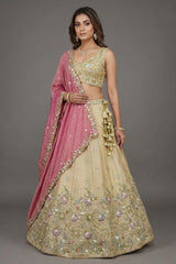 Cream Tissue Lehenga Choli with Pastel Floral Jaal and Dupatta
