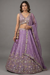 Lavender Tissue Lehenga Choli with Floral Medallion Embroidery