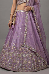 Lavender Tissue Lehenga Choli with Floral Medallion Embroidery