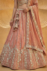 Rust Tissue Lehenga Choli with Vertical Sequin Stripe Embroidery