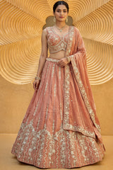 Rust Tissue Lehenga Choli with Vertical Sequin Stripe Embroidery