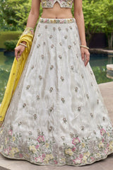 Off White Lehenga Choli with Floral Embroidered Border