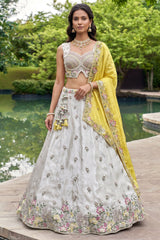 Off White Lehenga Choli with Floral Embroidered Border