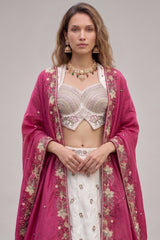 Off White Lehenga Choli with Floral Embroidered Border