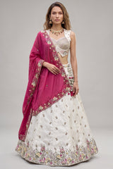 Off White Lehenga Choli with Floral Embroidered Border