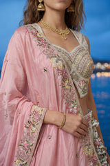 Off White Chiffon Lehenga Choli with Floral Pearl Embroidery