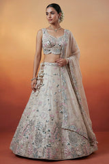 Soft Grey Lehenga Choli with Woodland Floral Embroidery