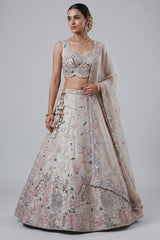 Soft Grey Lehenga Choli with Woodland Floral Embroidery