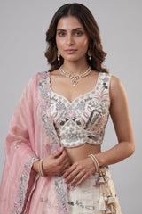 Off White Lehenga Choli with Woodland Floral Embroidery