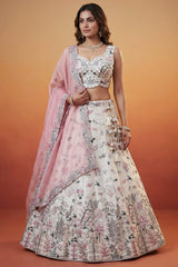 Off White Lehenga Choli with Woodland Floral Embroidery