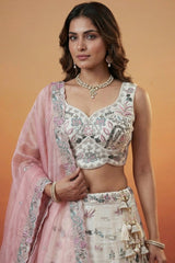 Off White Lehenga Choli with Woodland Floral Embroidery