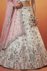 Off White Lehenga Choli with Woodland Floral Embroidery