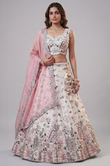 Off White Lehenga Choli with Woodland Floral Embroidery