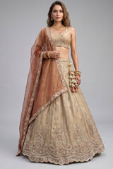 Cream Gold Tissue Embroidered Scalloped Lehenga Choli