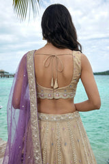 Cream Gold Tissue Embroidered Scalloped Lehenga Choli