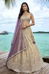 Cream Gold Tissue Embroidered Scalloped Lehenga Choli