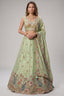 Pista Green Lehenga Choli with Peacock Floral Border