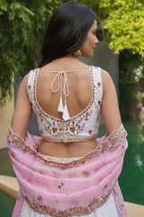 Off White Lehenga Choli with Peacock Floral Border