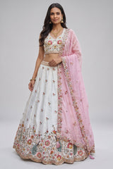 Off White Lehenga Choli with Peacock Floral Border