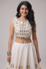 Off White Art Silk Mirror Worked Chaniya Choli
