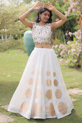 Off White Art Silk Mirror Worked Chaniya Choli
