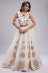 Off White Art Silk Mirror Worked Chaniya Choli