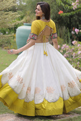 Off White and Yellow Mirror Kachchi Worked Chaniya Choli