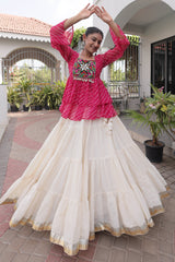 White Cotton Flared Peplum Chaniya Choli with Kachchi Work
