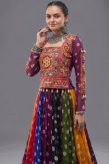 Multi Georgette Printed Chaniya Choli with Kachchi Work