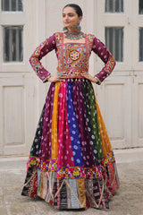 Multi Georgette Printed Chaniya Choli with Kachchi Work