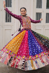 Multi Georgette Printed Chaniya Choli with Kachchi Work