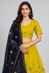 Yellow Art Silk Sequin Embroidered Chaniya Choli