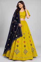 Yellow Art Silk Sequin Embroidered Chaniya Choli