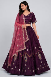 Wine Art Silk Sequin Embroidered Chaniya Choli