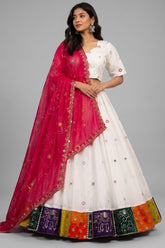 Pearl White Art Silk Sequin Embroidered Chaniya Choli
