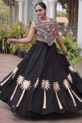 Black Cotton Kachchi Mirror Worked Chaniya Choli