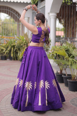 Lavender Cotton Kachchi Mirror Worked Chaniya Choli