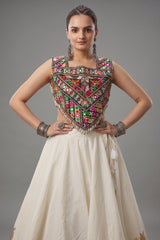 White Cotton Kachchi Mirror Worked Chaniya Choli
